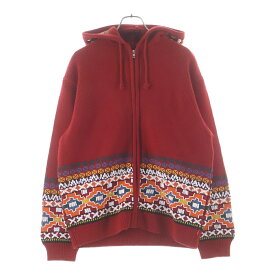 SUPREME(シュプリーム) サイズ:M 25AW Beaded Zip Up Hooded Sweater ビーズ装飾 ウールナイロンニット ジップアップパーカー セーター レッド【新古品/中古】【程度S】【カラーレッド】【オンライン限定商品】