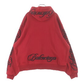 BALENCIAGA(バレンシアガ) サイズ:M Cursive Oversized Hoodie カーシブ オーバーサイズミリタリーフーディー 刺繍ロゴデザイン プルオーバーパーカー レッド E62F 858143 TTVM8【中古】【程度B】【カラーレッド】【取扱店舗BRING梅田茶屋町店】
