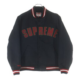SUPREME(シュプリーム) サイズ:S 21AW ×Mitchell & Ness Varsity Jacket ×ミッチェルアンドネス サテン バーシティジャケット ブラック/レッド【中古】【程度B】【カラーブラック】【取扱店舗BRING WASTE_NOT】