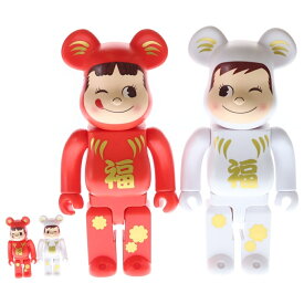 BE@RBRICK(ベアブリック) サイズ:100%/400% PEKO&POKO DARUMA 達磨ペコちゃん&ポコちゃん 100%&400% フィギュアセット レッド/ホワイト【新古品/中古】【程度S】【カラーレッド】【取扱店舗BRING仙台店】