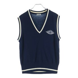 DIOR(ディオール) サイズ:XS ×AIR JORDAN SLEEVELESS SWEATER 033M606AT143 ×エアジョーダン ロゴ刺繍 Vネック カシミヤニットベスト ネイビー【中古】【程度A】【カラーネイビー】【取扱店舗渋谷】
