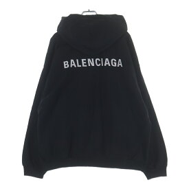 BALENCIAGA(バレンシアガ) サイズ:XL Back Hoodie ミディアムフィット フロントロゴ刺繍プルオーバーパーカーフーディー ブラック 76877-TPVK2【中古】【程度A】【カラーブラック】【取扱店舗BRING札幌店】