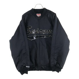 SUPREME(シュプリーム) サイズ:XL 21AW ×Mitchell & Ness Sequin Logo Varsity Jacket ミッチェルアンドネス スパンコールロゴバーシティージャケット ブラック【中古】【程度A】【カラーブラック】【取扱店舗BRING WASTE_NOT】