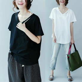 送料無料 半袖ロンt レディース 半袖tシャツ ロングtシャツ Vネック ロングブラウス ゆったり おしゃれ ビッグt ロンティー ティーシャツ チュニックワンピース ロングチュニック トップス 白 春夏 速乾 ゆるtシャツ ビッグtシャツ 体型カバー