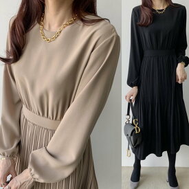 きれいめ ワンピース 黒 長袖 春 秋 レディース プリーツ ワンピース ロング ワンピース Aライン 着痩せ ミモレ丈 きれいめ プリーツ ゆったり Aラインワンピース キレイめ 大人 ミモレ丈 卒業式 入学式