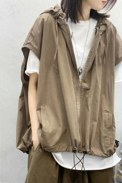 楽天市場 送料無料 パーカー レディース フード付き ベスト 夏パーカー 涼しい 切り替え 半袖パーカー カジュアル 春夏 麻 ノースリーブ スウェット プルオーバー フリーサイズ グレーホワイトベージュブラック ブライトン