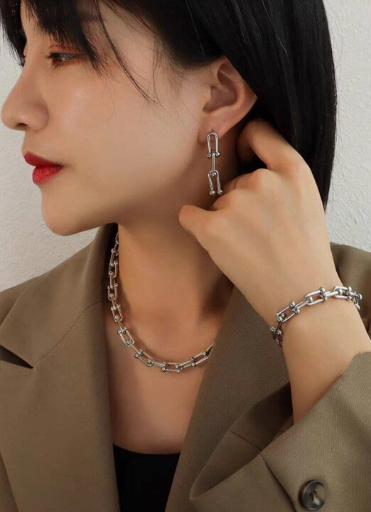 楽天市場】3点 3カラー ネックレス ピアス ブレスレット チェーン 45cm  