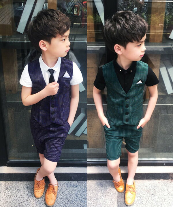 楽天市場】送料無料 韓国風 ストラップ柄 上下4点セット 子供スーツ  