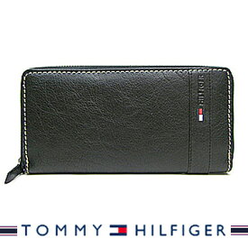 トミーヒルフィガー 財布 TOMMY HILFIGER メンズ長財布 ラウンドファスナー ブラック Super Waxy 31TL13X023
