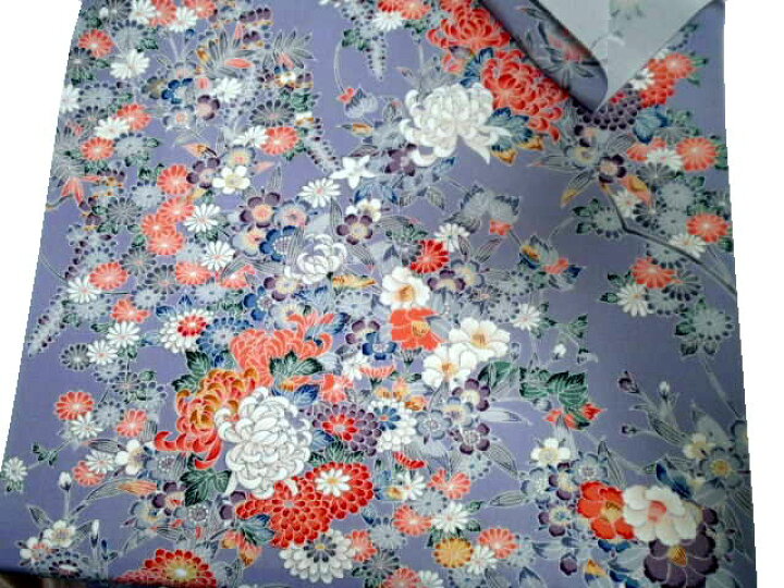 楽天市場】【中古】正絹（シルク）日本製薄藤色に百花繚乱古典小紋古布 