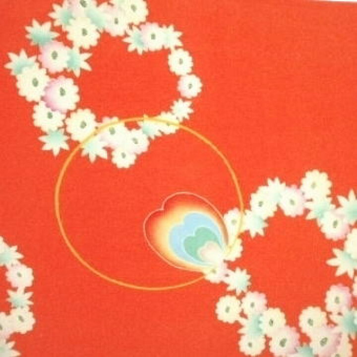 楽天市場】【中古】正絹（シルク）日本製橙色に孔雀羽と花輪尽くし縮緬 