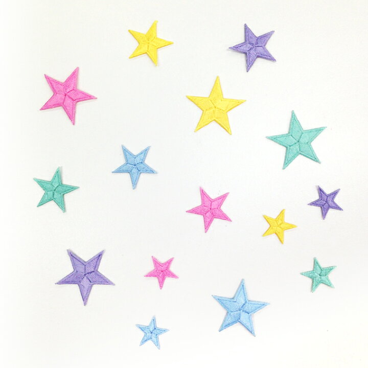 楽天市場】ワッペン 星 カラフル 15枚 大 中 小 アイロン 刺繍 マーク 