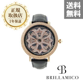 【正規取扱店】【1年保証】BRILLAMICO LILY 46MM BLACK x GOLD ＜革ベルト＞正規取扱店 ブリラミコ 腕時計 スワロフスキー レディース メンズ 人気 ブランド ● 送料無料● ラッピング無料