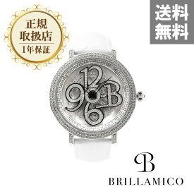 【正規取扱店】【1年保証】BRILLAMICO NUMBER 46MM WHITE x SILVER ＜革ベルト＞正規取扱店 ブリラミコ 腕時計 スワロフスキー レディース メンズ 人気 ブランド ● 送料無料● ラッピング無料