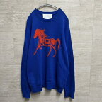 White Mountaineering ホワイトマウンテニアリング 18SS HORSE Knit Pullover Blue 馬 アニマル ニット ブルー 青 WM1871601【中目黒B04】【中古】【メンズ】