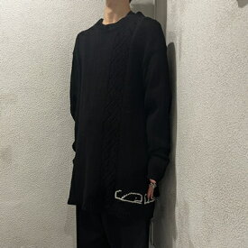 Yohji Yamamoto POUR HOMME　ヨウジヤマモト プールオム　クジラ刺繍　コットンニット　SIZE 3.HN-K10-095【表参道t】【メンズ】【中古】