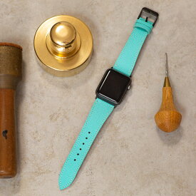 高級革 Apple Watch用 本革ベルト ミントブルー ティファニーブルー 腕時計 セミオーダー 時計ベルト フランスレザー 最新版 series 9対応