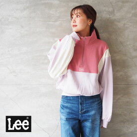 Lee リー トレーナー レディース ハーフジップ スポーツスエット LT7162 スウェット ショート丈 ロゴ 刺繍 裏毛 90年代 スポーティ グレー ネイビー パープル 秋冬 トップス プルオーバー 長袖 M ハーフ ジップ カジュアル おしゃれ