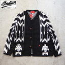 インディアン モトサイクル カーディガン Indian Motorcycle メンズ ダブル ジャガードカーディガン チマヨ ストライプ IK-711 コットン ニット カーデ ジャガード 黒 インディアンモーターサイクル