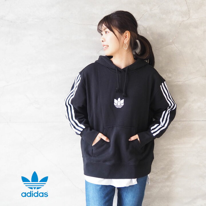 楽天市場 アディダス オリジナルス Adidas Originals オーバーサーズ パーカー レディース Os Hoodie 214 プルオーバー パーカー ライン 3本ライン ワンポイント おしゃれ ゆったり シンプル スポーティ スウェット ママコーデ プルオーバー 裏毛 黒 ブラック ロゴ 春