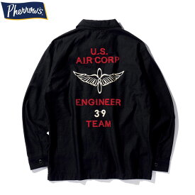 PHERROW'S フェローズ シャツ ジャケット 24S-PAAFJ1 メンズ 長袖 ステッチ 刺繍 ミリタリー 米軍航空隊 アメカジ 黒 ブラック 長袖シャツ 米軍