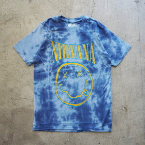 ニルヴァーナ Tシャツ NIRVANA メンズ ニルバーナ バンドTシャツ NIRVTS76MDD バンT 半袖 スマイリー カート・コバーン バンド 半袖Tシャツ タイダイ 正規ライセンス ブルー