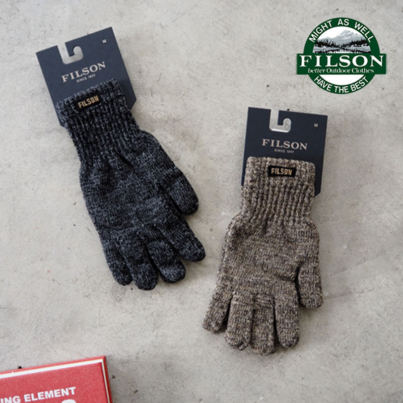 フィルソン 手袋 グローブ FILSON Full Finger Knit Gloves 20939 メンズ てぶくろ ニット USA フルフィンガー アメカジ ワーク おしゃれ ロゴ チャコール ベージュ