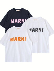 【送料無料】2023春夏 レディース『MARNI(マルニ)』ロゴ半袖Tシャツ【ネイビー×ピンク/ホワイト×オレンジ/ホワイト×ブラック】フロントのMARNIのロゴプリントが可愛い！！★THJET49EPHuscs11