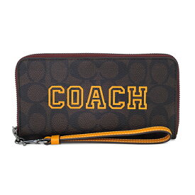 【P10倍4/25限定さらに最大5000円クーポン対象】コーチ 長財布(ラウンドファスナー) COACH シグネチャー キャンバス ウィズ ヴァーシティ モチーフ CB856 QBUOD ユニセックス ブラウン 茶 イエロー 黄