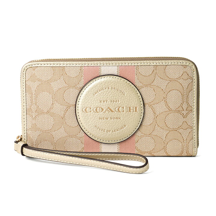 COACH コーチ 長財布 ラウンドファスナー ロゴ型押し ベージュ