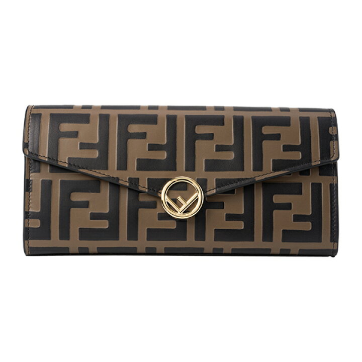FENDI エンボス加工ブラウンレザー長財布 