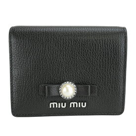 【最大5000円クーポン対象4/23まで】ミュウミュウ 2つ折り財布 MIU MIU マドラス パール 5MV204 2F3R F0002 レディース ブラック 黒