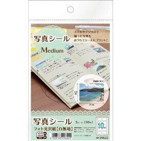 エーワン 写真シール フォト光沢紙(白無地) Medium 10面 5シート 29622 - 送料無料※800円以上 メール便発送