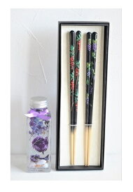 箸2膳とハーバリウムセット 夫婦箸 ハーバリウム 手描き箸 京友禅図案家 日本画家　谷口弘明氏の箸 和 日本製 お祝いの品 贈答品 お土産 日本のお土産 ハーバリウム 結婚式 結婚 誕生日 ギフト プレゼント