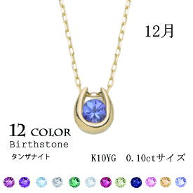 12月 誕生石 タンザナイト K10YG ホースシュー ネックレス【CP187】天然石 3mm 青紫 一粒 ブリリアンカット 誕生日 記念日 プレゼント クリスマス 母の日 ギフト アクセサリー 馬蹄 U字型 10金 イエローゴールド パワーストーン レディース 40センチ アジャスターカン