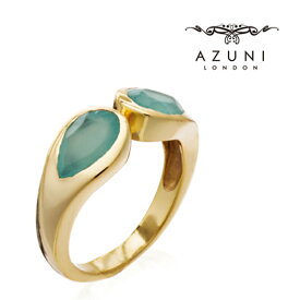 キャサリン妃着用ブランド AZUNI/アズニ ATHENA ダブルストーン フォークリング アクアカルセドニー 【ATH/R9】天然石 海外ブランド 人気 誕生日 プレゼント 記念日 アクセサリー クリスマス 母の日 フリーサイズ オープンリング 11号 12号 13号 14号 15号 イギリス クラフト