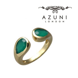 キャサリン妃着用ブランド AZUNI/アズニ ATENA ダブルストーン フォークリング グリーンオニキス 【ATH/R9】天然石 緑 海外ブランド 人気 誕生日 プレゼント 記念日 アクセサリー クリスマス 母の日 フリーサイズ 11号 12号 13号 14号 15号 オープンリング イギリス クラフト