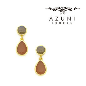 キャサリン妃着用ブランド AZUNI/アズニ ATHENA ダブルジェムストーン ピアス ピーチムーンストーン ラブラドライト【ATH/EST16】天然石 海外ブランド ドロップ スタッドピアス 人気 誕生日 プレゼント 記念日 アクセサリー 女性 クリスマス 母の日 イギリス 英国クラフト