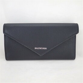 バレンシアガ【BALENCIAGA】レザーペーパーかぶせ二つ折り長財布ブラック＊499207【中古】