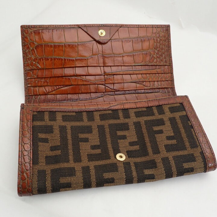 楽天市場】フェンディ【FENDI】 ズッカ柄キャンバスXレザー二つ折り長  