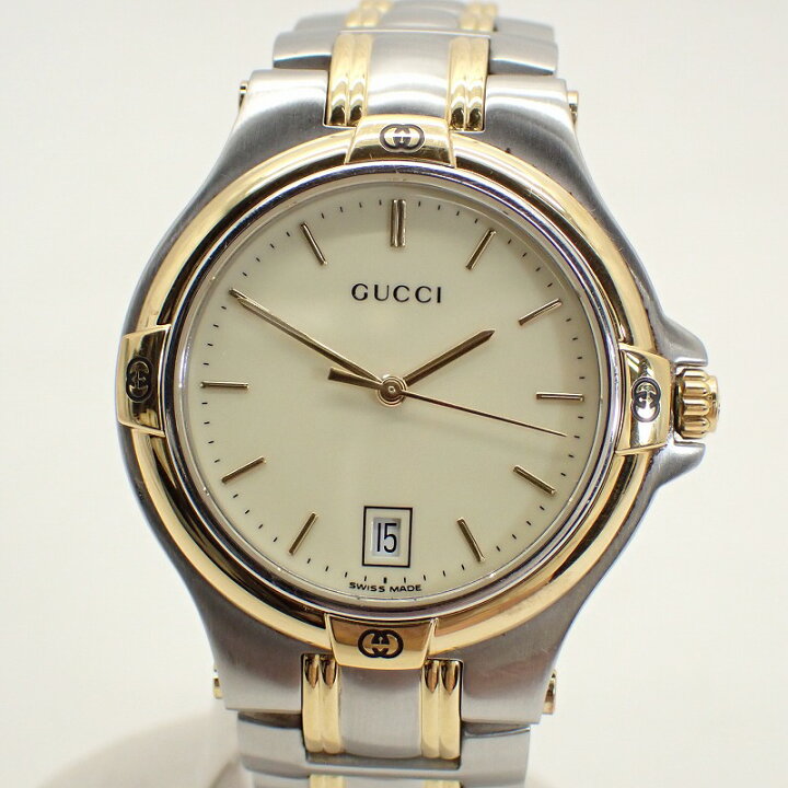 楽天市場】グッチ【GUCCI】メンズクォーツSS/GPベージュ文字盤＊9040M 