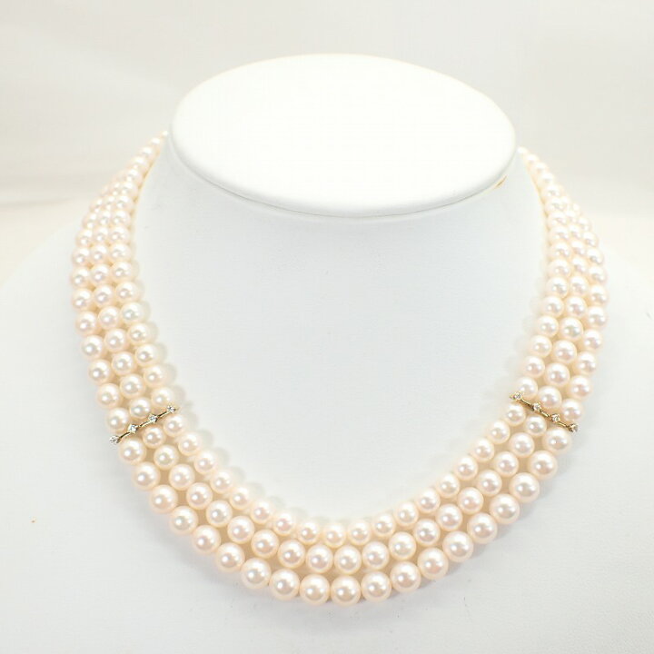 楽天市場】ミキモト【MIKIMOTO】K18金具アコヤ真珠パールダイヤ3連  