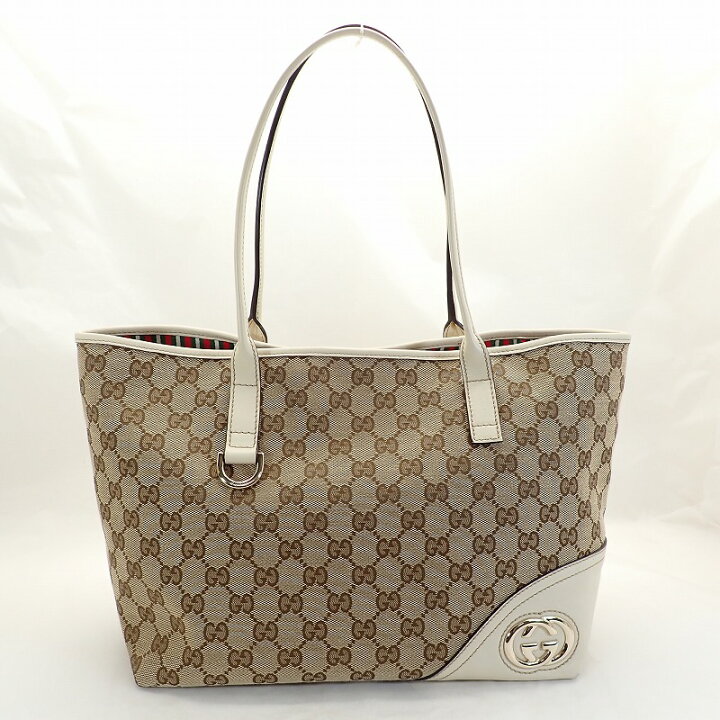 楽天市場】グッチ【GUCCI】GGキャンバスxレザートートバッグベージュ 
