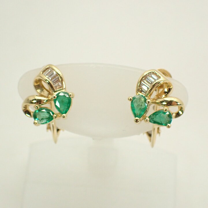 楽天市場】K18YGエメラルド/ダイヤモンドイヤリングイエローゴールド  