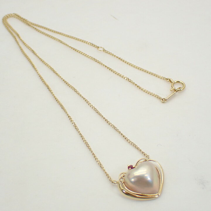 楽天市場】K18マベパールルビーハートネックレス【中古】【店長の 