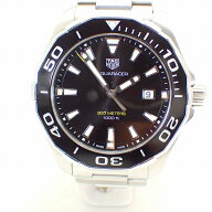 タグ・ホイヤー【TAG HEUER】アクアレーサーメンズクォーツSS黒文字盤デイト付き＊WAY101A腕時計44mm【中…