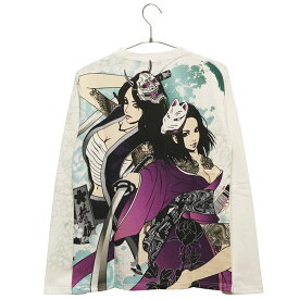 抜刀娘 ばっとうむすめ 抜刀能楽 柄 和柄 長袖 Tシャツ ( 234866 ) 抜刀娘 ばっとうむすめ 凛 妃那 能楽 和柄 長袖Tシャツ カットソー 刀 仮面 女の子 昇華転写 ブラック ホワイト 送料無料