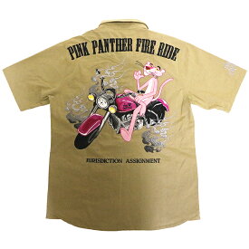 FLAG STAFF × PINK PANTHER PINK PANTHER 半袖 ワーク シャツ （ 422075 ） カジュアル 半袖シャツ ワークシャツ ピンクパンサー アメリカンバイク 柄 刺繍 2色展開 送料無料