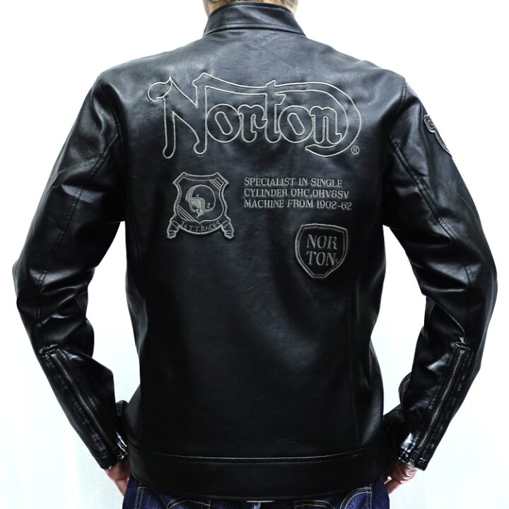 楽天市場】ノートン Nortonフェイクレザーパッチドシングルライダース 