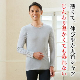 [BSファイン]メンズスタンダード 丸首長袖シャツ / 【公式】｜ インナー メンズ 男性 あったか 下着 春 夏 秋 冬 グレー 黒 温かい 暖かい 着る岩盤浴 BSFINE